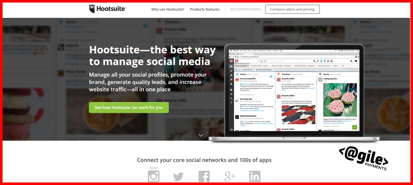 screenshot of Hootsuite home page