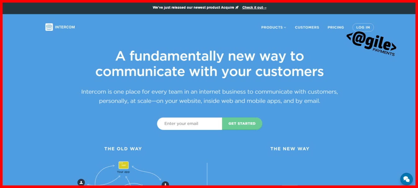 screenshot of Intercom home page